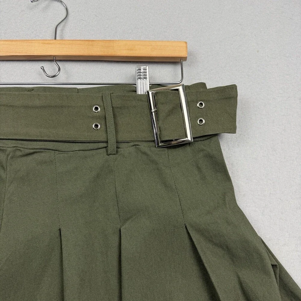 NWT Thrill Plus Size 2X Green Pleated Mini Skirt Y2K High Rise Soft Stretchy - Picture 2 of 5